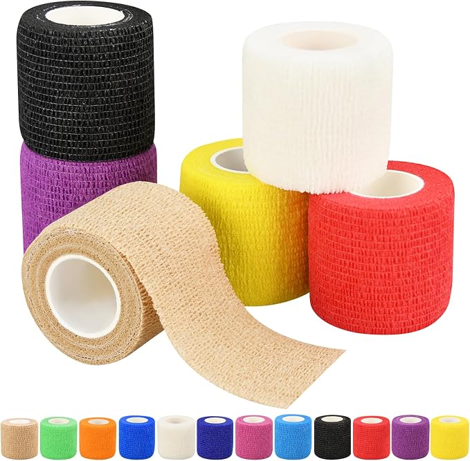 6pcs 2in Self Adhesive Bandage Wraps, 12 Colors, 5 Yard Wraps for Sports