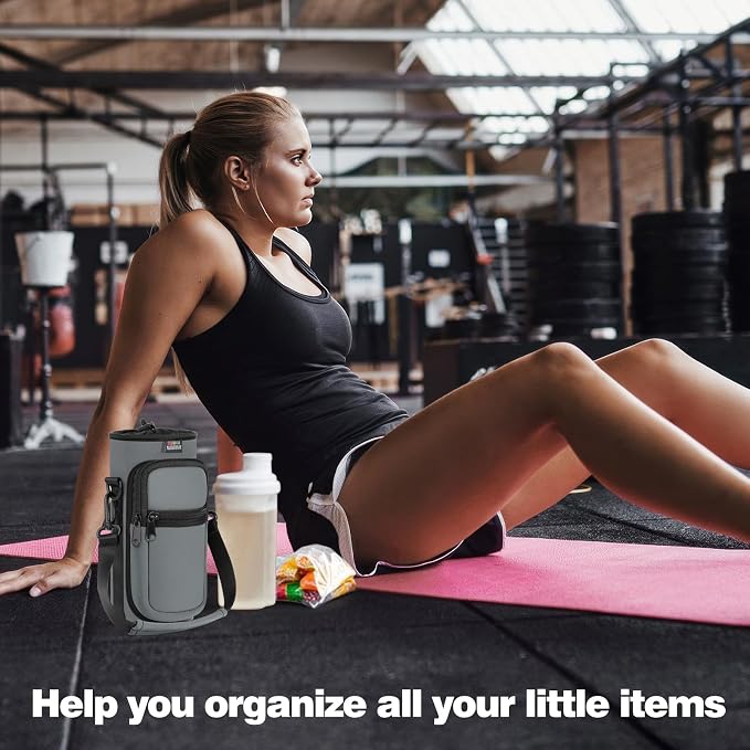 Nuovoware Water Bottle Carrier Bag, 25oz/32oz Bottle Pouch Holder, Adjustable Shoulder Hand Strap 2 Pocket Sling Neoprene Sleeve Sports Accessories for Hiking Travelling Camping, Light Gray | Adjustable Shoulder Hand Strap, 2 Pocket, Neoprene Sleeve, F...