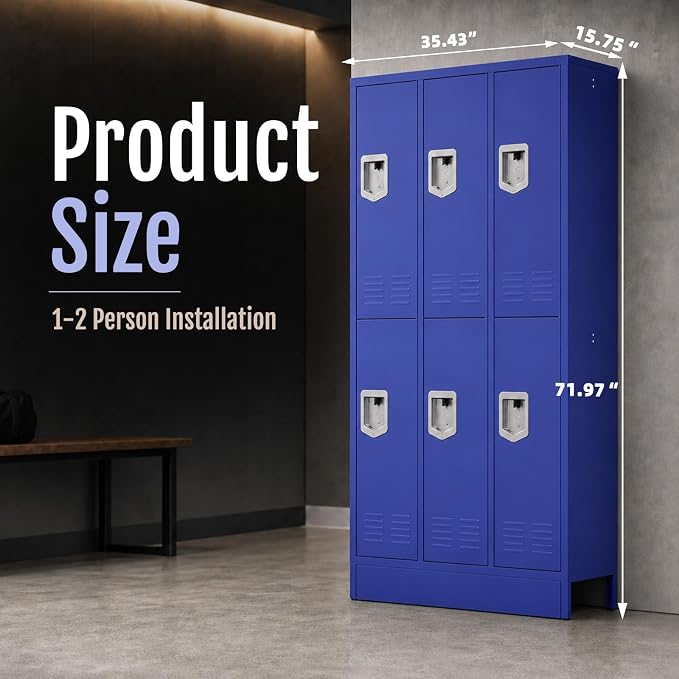 BUTISOW 72" 6 Door Employee Lockers | 16-Gauge Steel, Lockable. For gyms, schools, employee lockers, garages