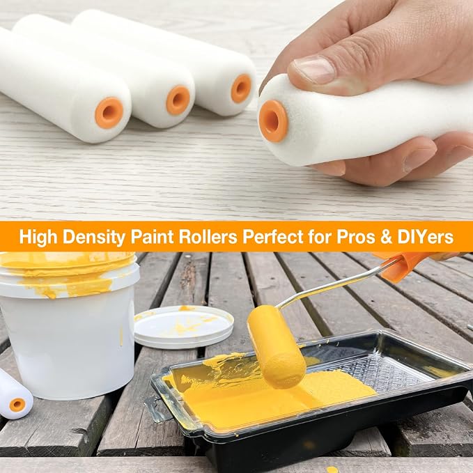King Origin Foam Paint Roller, 10 Pack, 4 Inch High Density Roller | Foam Paint Roller Covers for Smooth Paint Application, No Lint Shedding on Walls, House