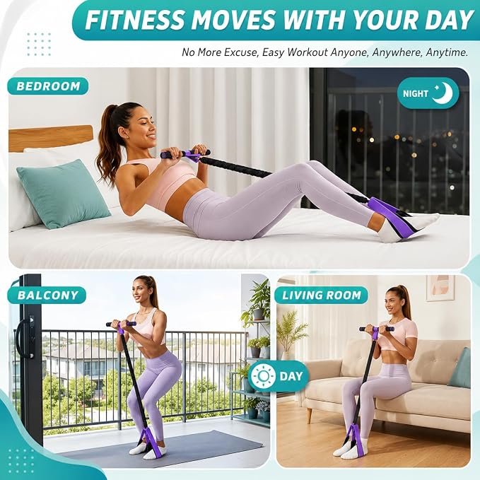 Upgraded Pedal Resistance Band with Comfort Grip Handle, Soft Padded Foot Straps & Thickened Latex Tubes | 55LBS Sit‑Up & Full Body Exercise for Abdomen, Waist, Arms, Core, Legs & Physical Therapy