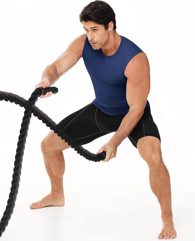 Men's Compression Shirt Sleeveless Athletic Workout Tank Tops Quick Dry Muscle Undershirts for Gym Running