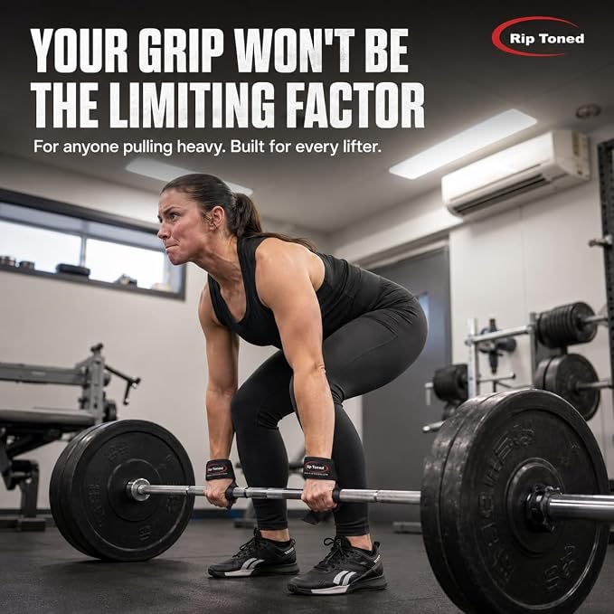Rip Toned Lasso Lifting Straps for Weightlifting, 23¼" Padded | 1 Pair, cotton, non-latex neoprene. No break-in. Quick release. Deadlifts, rows, shrugs, pull-ups. Machine washable.