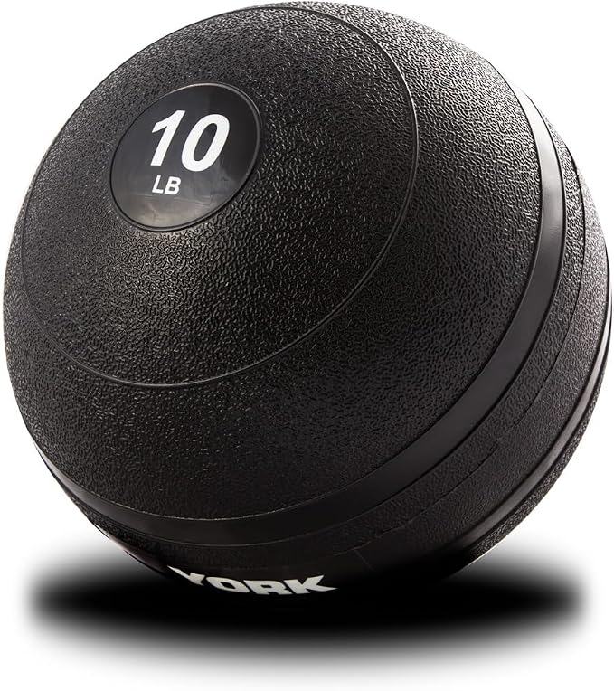 York Barbell 10LB Rubber Slam-Ball – Dead Weight with Textured Surface – Minimal Bounce Absorbs Impact – Pilates Yoga Strength Training Physical Therapy Cardio Exercises for Full Body Workout - Black
