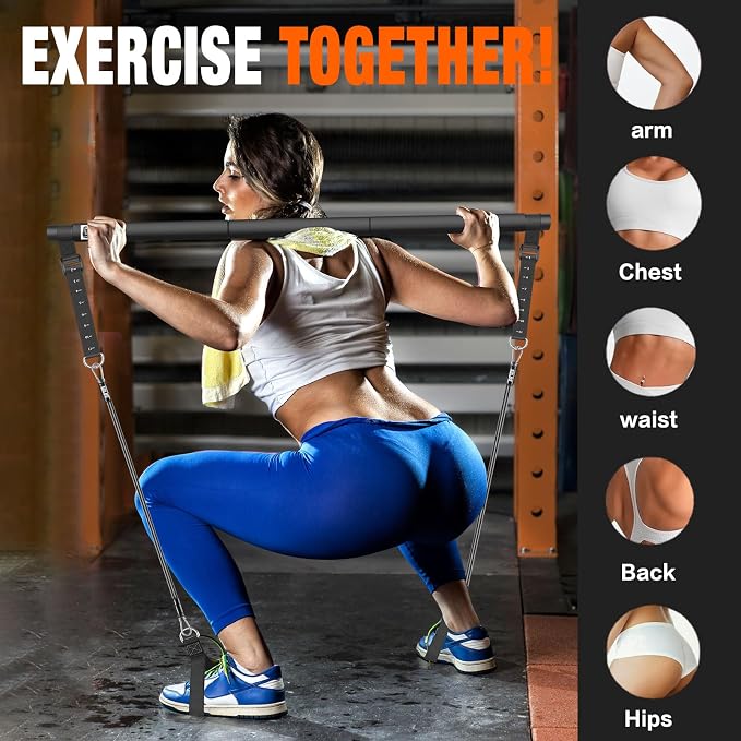 Bbtops Pilates Bar Kit with Resistance Bands,Pilates Bar with Stackable Bands Workout Equipment for Legs,Hip,Waist and Arm,Exercise Fitness Equipment for Women & Men Home Gym Yoga Pilates