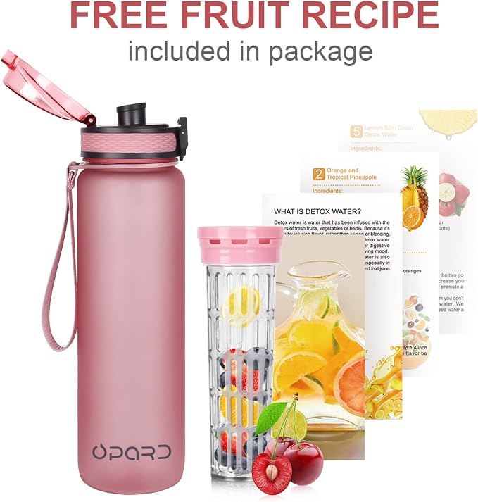 Opard Zip 32oz Plastic Water Bottle Dishwasher Safe, Leakproof Flip-Top Lid, BPA Free Tritan, Wide Mouth Reusable Sports Water Bottle for Gym Hiking Commuting Outdoor Travel and School