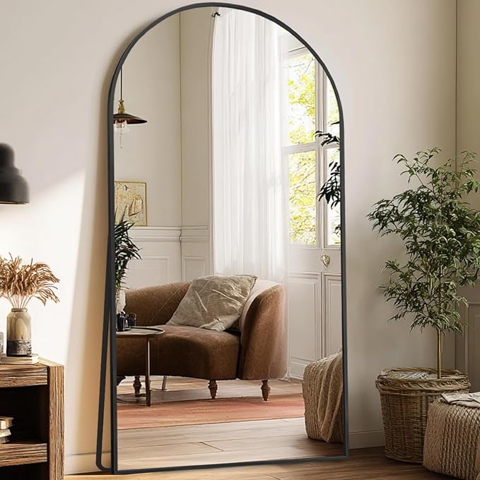 LFT HUIMEI2Y 79"x39" Arch Full Length Mirror, Black Floor Mirror | Tempered Oversized Mirror Full Body with Aluminum Alloy Frame; Standing, Leaning, or Wall Mount for Bedroom, Living Room