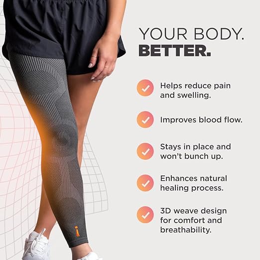 Incrediwear Leg Sleeve – Infrared Full Leg Sleeves for Women and Men Supporting Pain Relief, Swelling, Muscle Recovery, Post-Op, Lymphedema, ACL Recovery (Charcoal, Large)