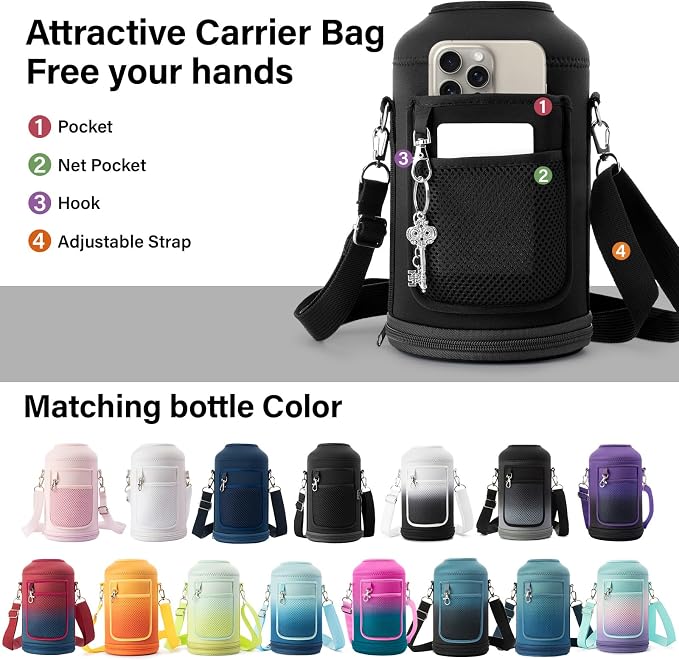 DYSANKY Insulated Water Bottle | Thickened Stainless Steel Vacuum Metal | Portable Sports Half Gallon Large Water Jug for Gym and Hiking with Straw, Carrier Bag, Handle Strap | BPA-Free 64 oz