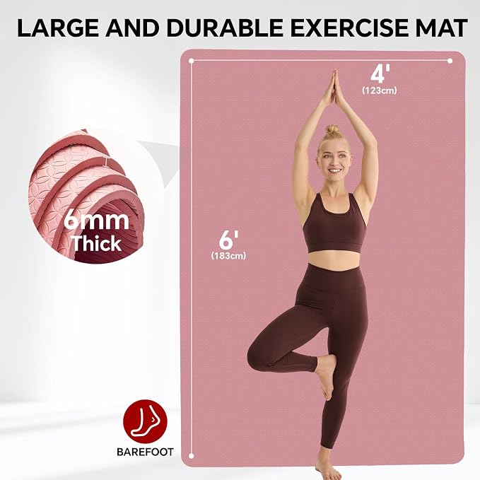 Stepwaver Extra Large Yoga Mat 6'x4'(1/3" & 1/4" Thick), Non-Slip, Ultra Durable, Wide Workout Mat, Wide Exercise Mats for Home Workouts, Yoga, Pilates, Stretching (Barefoot Exercise)