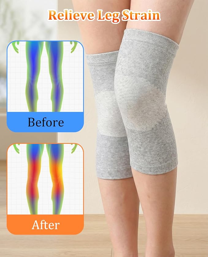 3 Pair Bamboo Knee Sleeve for Women & Men, Knee Brace Compression Support for Running Hiking and Daily Wear, Large Gray for (70-90KG)