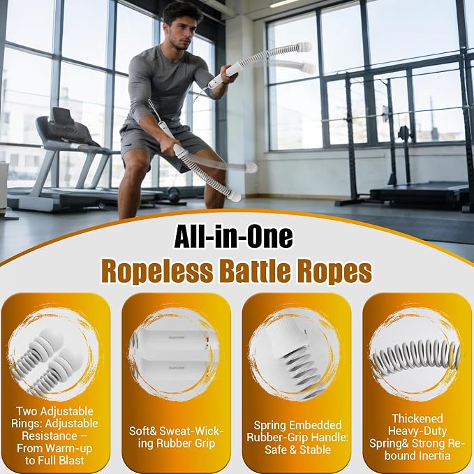 Portable Ropeless Battle Ropes, Adjustable Weights Cordless Battle Ropes for Home Gym with Storage Bag, Weighted Exercise Equipment for Low-Impact Workout, Strength & HIIT, for Men & Women