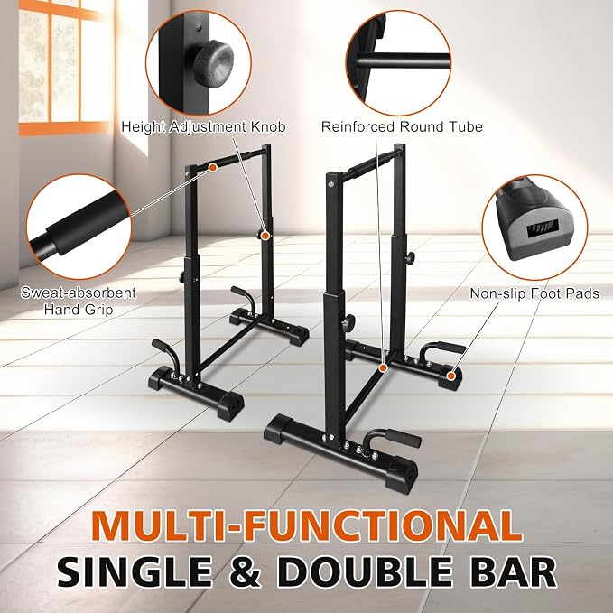 Adjustable Height Dip Bar Station, Heavy Duty Dip Station for Home Gym,Multi-function Dip Station Pull Up Bar Full Body Strength Training Workout Fitness Equipment for Tricep Dips