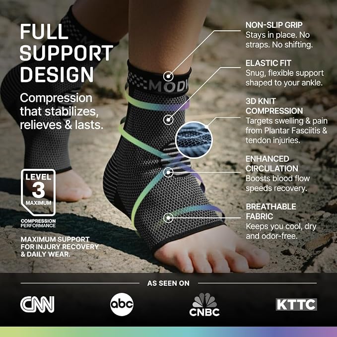 Modvel Foot & Ankle Brace Socks for Sprained Ankle Compression Sleeve - Foot Support for Women & Men - Tendonitis & Arthritis Ankle Brace Sports Running, Torn Ligaments & Women Stabilizing Ankle Wrap