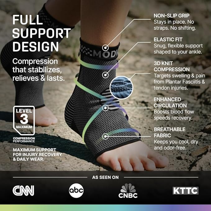 Modvel Foot & Ankle Brace Socks for Sprained Ankle Compression Sleeve - Foot Support for Women & Men - Tendonitis & Arthritis Ankle Brace Sports Running, Torn Ligaments & Women Stabilizing Ankle Wrap