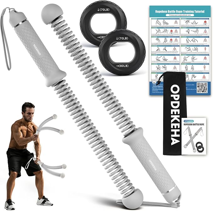 Weighted Ropeless Battle Rope for Home Gym, with Grip Strengthener & Poster | Portable Cordless Battle Rope with Storage Bag for HIIT, Strength, High Calorie Burn & Quiet Cardio Training Men & Women(2PC)