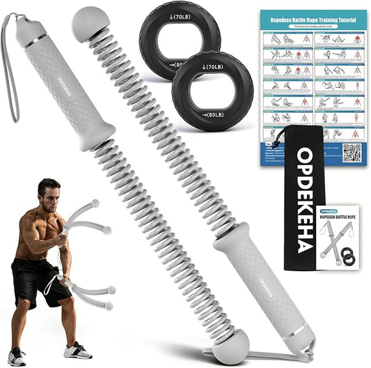 Weighted Ropeless Battle Rope for Home Gym, with Grip Strengthener & Poster | Portable Cordless Battle Rope with Storage Bag for HIIT, Strength, High Calorie Burn & Quiet Cardio Training Men & Women(2PC)