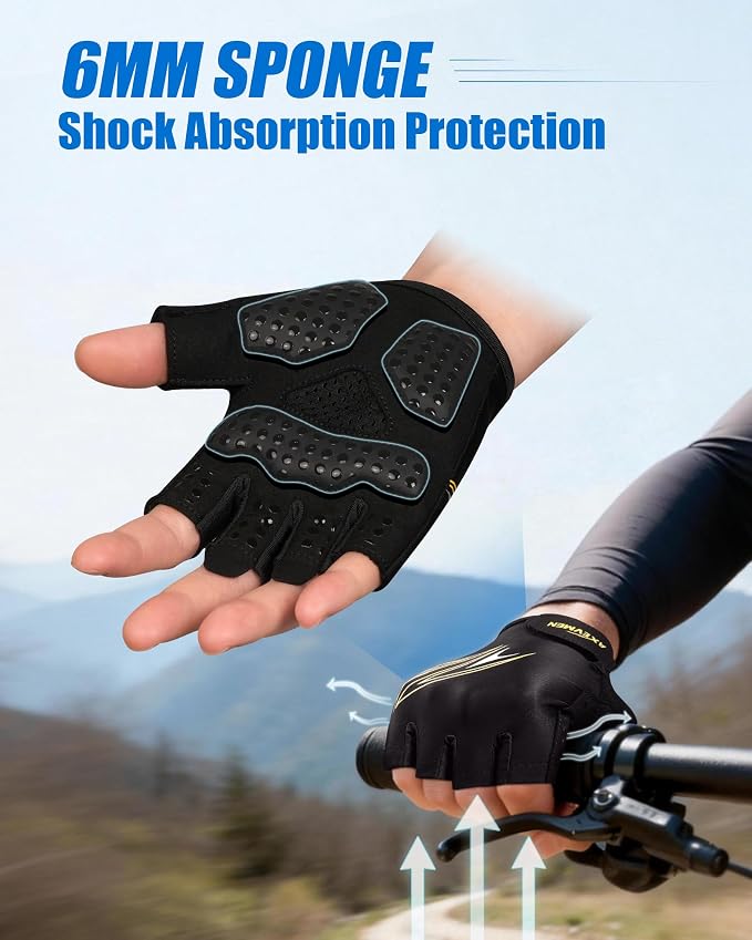 Bike Gloves for Women/Men Cycling Gloves Gym Gloves | [6MM Gel Pad] Half Finger with Shock-Absorbing, Anti-Slip for Cycling, Workout, Training, Weight Lifting, Outdoor, Dirt Bike
