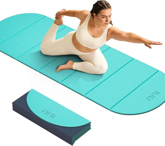 ILILI Foldable Yoga Mat-Semicircular, 10mm Thick, TPE Material, Extra Long 75"L x 26"W, Soft and Comfortable Folding Oval Mat 0.4 Inches, Easy to Carry and Store, 190*66cm Portable Multi-Functional Use for Yoga, Home Exercise & Outdoor