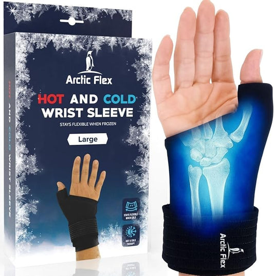 Arctic Flex Wrist & Thumb Ice Pack Wrap - Extra Strength Hot & Cold Therapy | Reusable Hand Freeze Sleeve - for Arthritis, Carpal Tunnel, Surgery, & Pain Relief (Fits Left & Right)