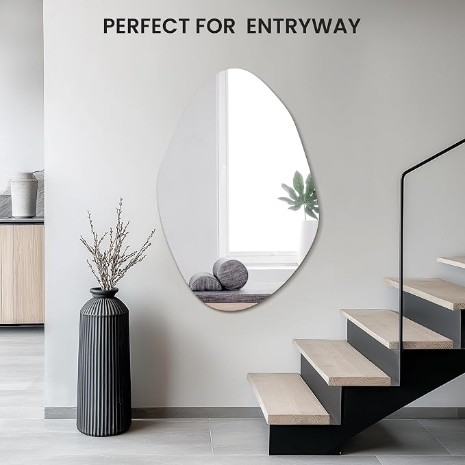 TRAHOME 36'' x 24'' Irregular Asymmetrical Wall Mirror | HD Tempered Glass, Wall Mounted, Modern Decorative Mirror for Living Room, Bathroom, Entryway