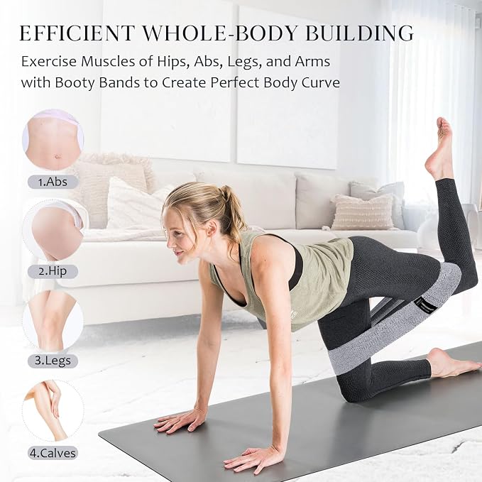 HIMESPORNER Wide Fabric Resistance Bands for Working Out 3 Level | Non-Slip Exercise Booty Bands for Women Men Leg Glutes with Hair Ties and Tape Measure - for Home Gym Workout, Yoga, Pilates