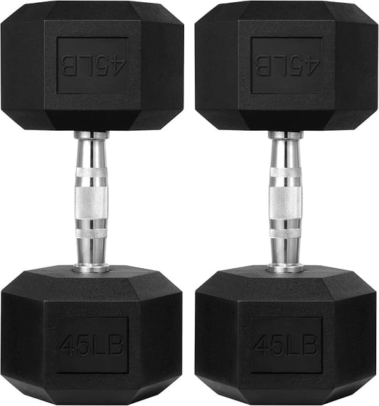 HulkFit Rubber Coated Hex Dumbbells, Anti-Roll Hand Weights Set of 2, Non-Slip Ergonomic Handle Low Odor for Home Gym