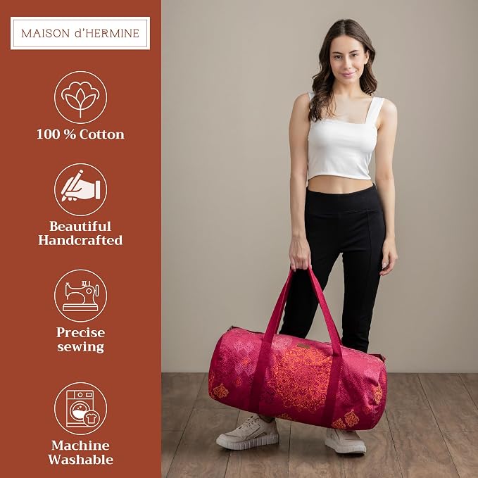 Maison d' Hermine Yoga Mat Duffle Bag Gym Tote Yoga Mat Carry Bag | Cylindrical bag for Woman Men Gifts Adjustable shoulder straps with Drawstring Water Bottle Pocket and zipper pocket
