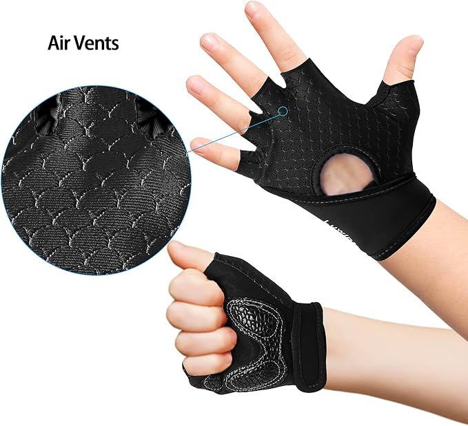 Luwint Kids Workout Gloves, Ventilated Grip Exercise Gloves for Boys and Girls Weightlifting Hanging Gym, Children 3-12 Years