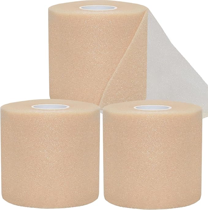 ADMITRY Pre Wrap Tape Athletic,3 Rolls X 22 Yards Beige Prewrap | Headbands for Hair,Foam Underwrap Sports Wrap
