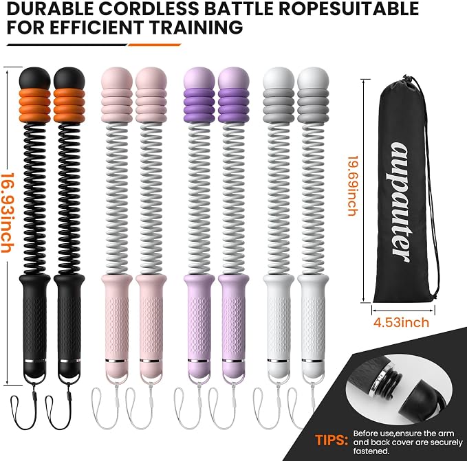 2 Pcs Weighted Cordless Battle Ropes, Portable Ropeless Exercise Rope with Non-Slip Handle, Low-Noise Adjustable Resistance for Home Gym, HIIT & Low-Impact Cardio Strength Training (Grey)
