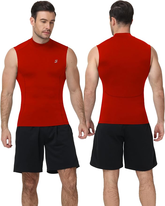 Roadbox Men's Compression Tank Top, Mock Turtleneck Sleeveless Shirt, Fitted Athletic Base Layer for Gym Workout