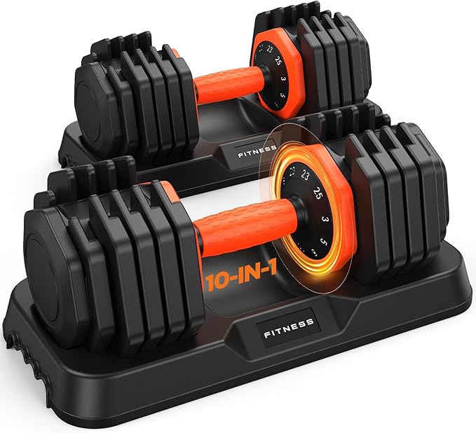 2026 FDB2 Updated Adjustable Dumbbell Set of 2, 5-in-1/10-in-1 Weights Dumbbell Set with Storage Box, 25lbs/55lbs Adjustable Weights with Anti-slip Silicone Grip, Weight Set For Home Gym Suit both Men and Women