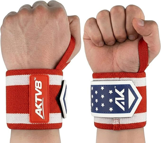AKTV8 Wrist Wraps for Weightlifting, 18"&24" Heavy Duty Stiff Wrist Support | 3inch Wide Firm Elastic, Reinforced Thumb Loop, Built for Heavy Bench Press, Overhead Press, Powerlifting & Strength Training