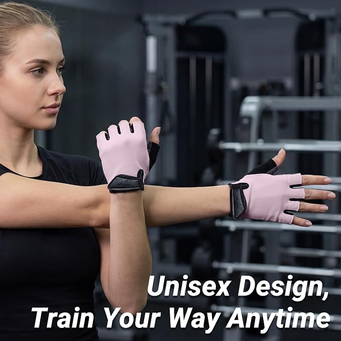 Workout Gloves for Women Men, Full Palm Silicone Grip, Padded Half Finger Gloves for Gym, Weight Lifting, Cycling