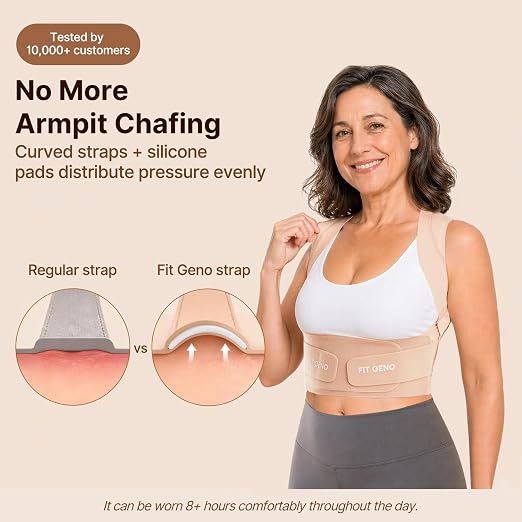 Fit Geno Invisilite Posture Corrector for Women Adjustable Upper Back Brace | Slim and Lightweight, It Stays Invisible Under Clothes, So You Can Wear It Comfortably Through Desk Work or Errands