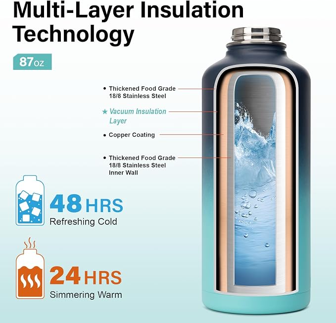 DYSANKY Insulated Water Bottle | Thickened Stainless Steel for Gym and Hiking with Straw, Carrier Bag, Handle Strap | BPA-Free 87 oz