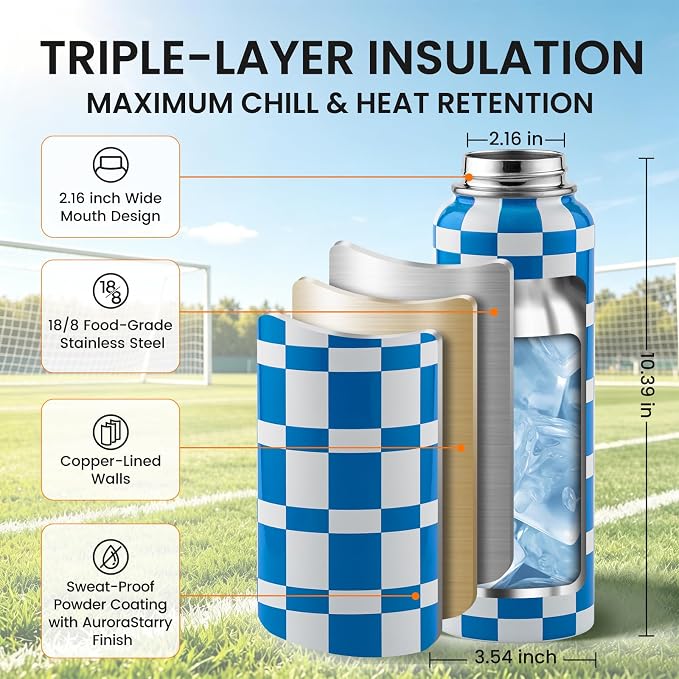 RAYMYLO Insulated Water Bottle 40 oz, Triple Wall Vacuum Stainless Steel | (Cold for 36Hrs, Hot for 18Hrs), Leak Proof & Non-BPA, Modern Water Flask Jug with Paracord Handle & Straw Spout Lids