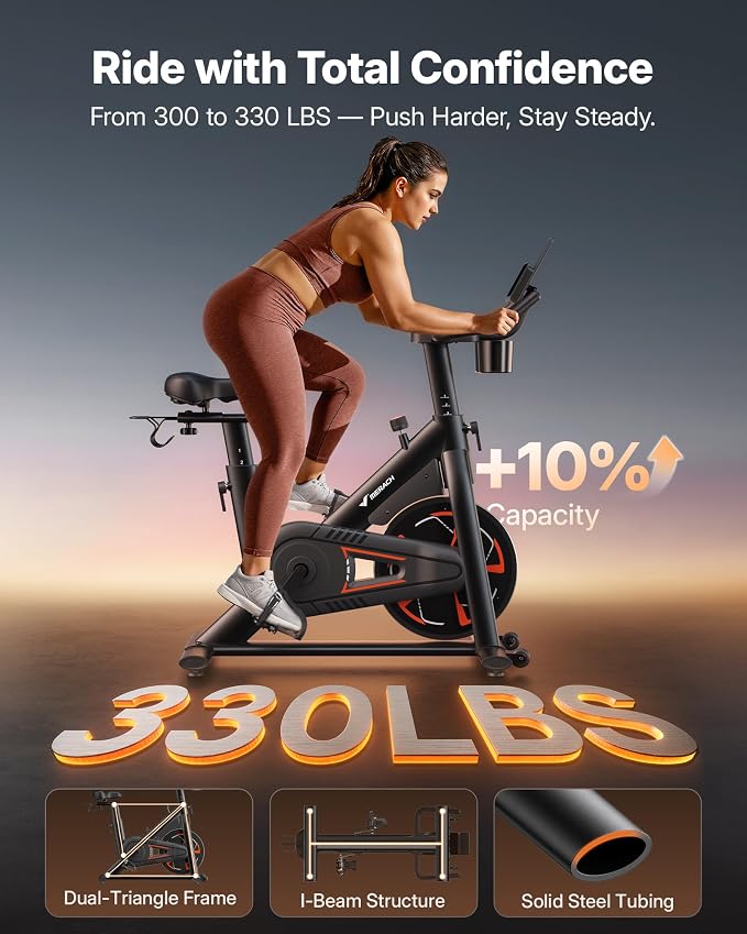 MERACH S36 Exercise Bike, Magnetic Resistance, 330lbs Capacity | Stationary Bike for Home, Quiet Drive, Fitness App with Courses, Adjustable Seat, Indoor Cycling Bike