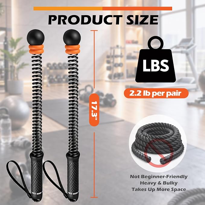 Ropeless Battle Ropes for Home Gym, Adjustable Weight, Weighted Workout Cords for HIIT, Strength, and Low-Impact Cardio Training, Home Gyms to Burn (Black)