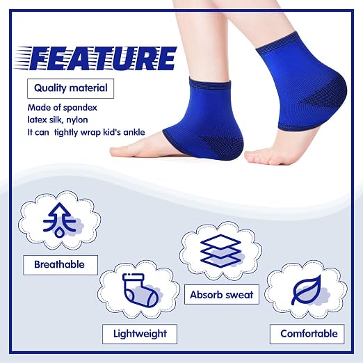 Tarpop 3 Pair Ankle Compression Sleeves for Kids Ankle Brace Compression Sleeves Foot Arch Sock for Girls Sports Running Dance Fitness Gymnastics(Blue,Small)