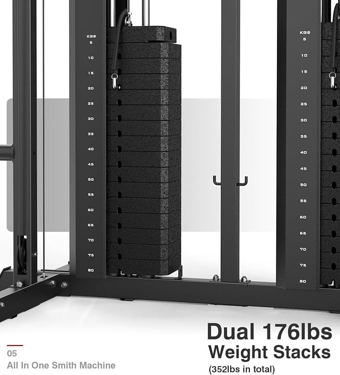 DONOW Smith Machine with Weight Stacks Home Gym System Cable Crossover | Multi Function, All in One, Heavy Duty, Lat Pulldown Bench, Hip Thrust Attachment, Smooth Smith Bar and Cable System