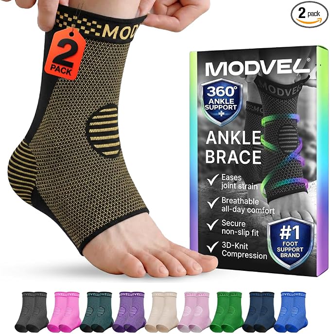 Modvel Foot & Ankle Brace Socks for Sprained Ankle Compression Sleeve - Foot Support for Women & Men - Tendonitis & Arthritis Ankle Brace Sports Running, Torn Ligaments & Women Stabilizing Ankle Wrap