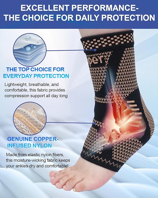 LISEPWU Copper Ankle Brace for Men & Women, Ankle Compression Sleeve 1 Pair | Copper Ankle Support Sleeve for Foot Pain, Sprained Ankle, Achilles Tendonitis, Plantar Fasciitis, Daily Protection (XXL)