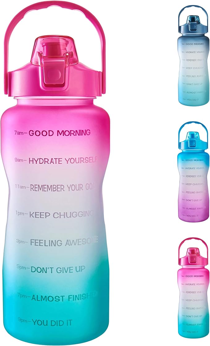 EYQ 64oz/128oz Leakproof Free Drinking Water Bottle with Motivational Time Marker BPA Free for Fitness, Gym and Outdoor Sports