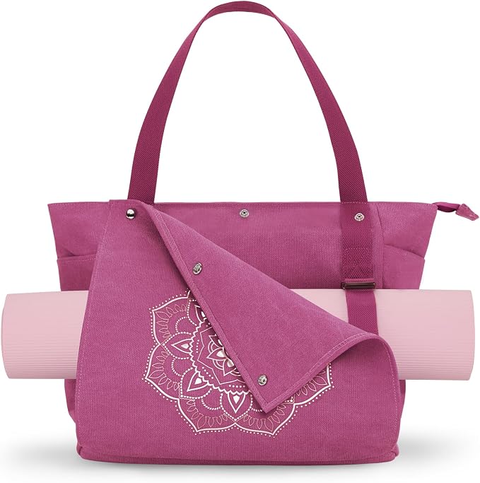 Gonex Yoga Mat Bag For Women Canvas Tote Pilates Gym Bag With Mat Carrier | Front-Opening Quick Access Mat Straps, Durable Cotton Canvas, Machine Washable, Bottle Holder Multi Pockets, Yoga Gym Travel