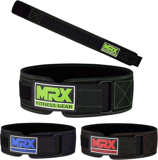 MRX Weight Lifting Belt - 4 Inches Wide 8mm Thick Padded Back Support with Flexible Ultralight Foam Powerlifting Belts Heavy Duty Deadlifts Workout Squats Exercise & Lifting Belt for Men & Women