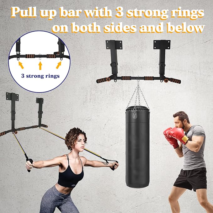 Wall Mounted Pull Up Bar Multifunctional Chin Up bar for Home Gym | Heavy Duty Multifunctional,Power Tower Set,Training Equipment Fitness Dip Stand,Supports to 440 Lbs