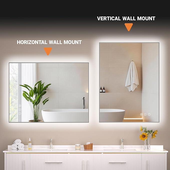 Hasipu 32''x 24'' Bathroom Mirror with Lights, Anti-Fog, Dimmable, Home Gym Mirror Bathroom Mirrors for Over Sink Wall, Memory Function, Tempered Glass, Shatter-Proof, Wall Mounted