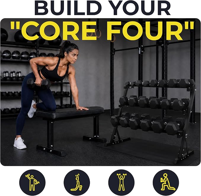 HulkFit 160-550LB Rubber Hex Dumbbell Set with Storage Rack, Solid Cast Iron Dumbbells for Full Body, Anti-Slip Grip, Weights Dumbbells Set for Home Gym Training